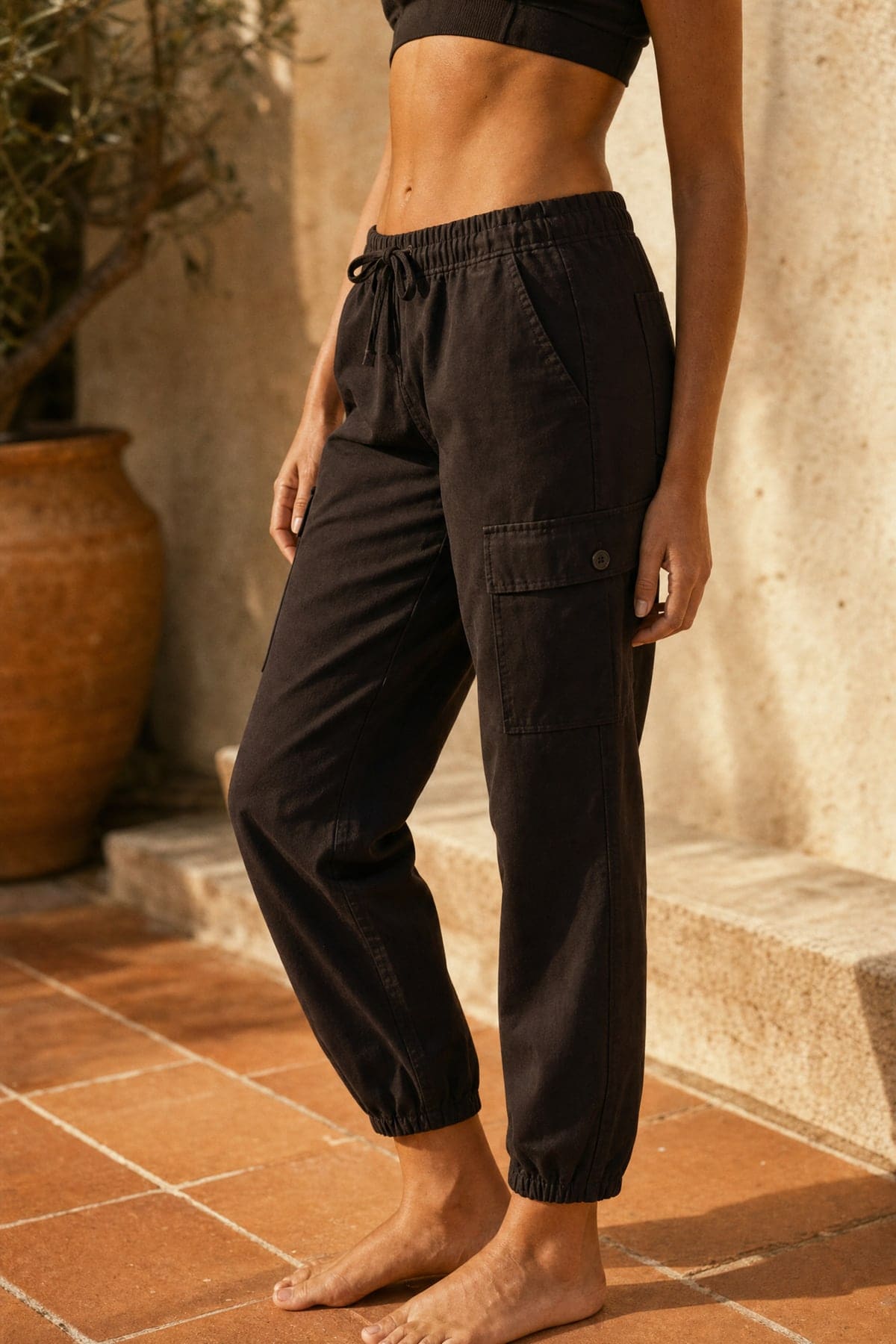 Cargo in ink, worn outdoors in warm afternoon light