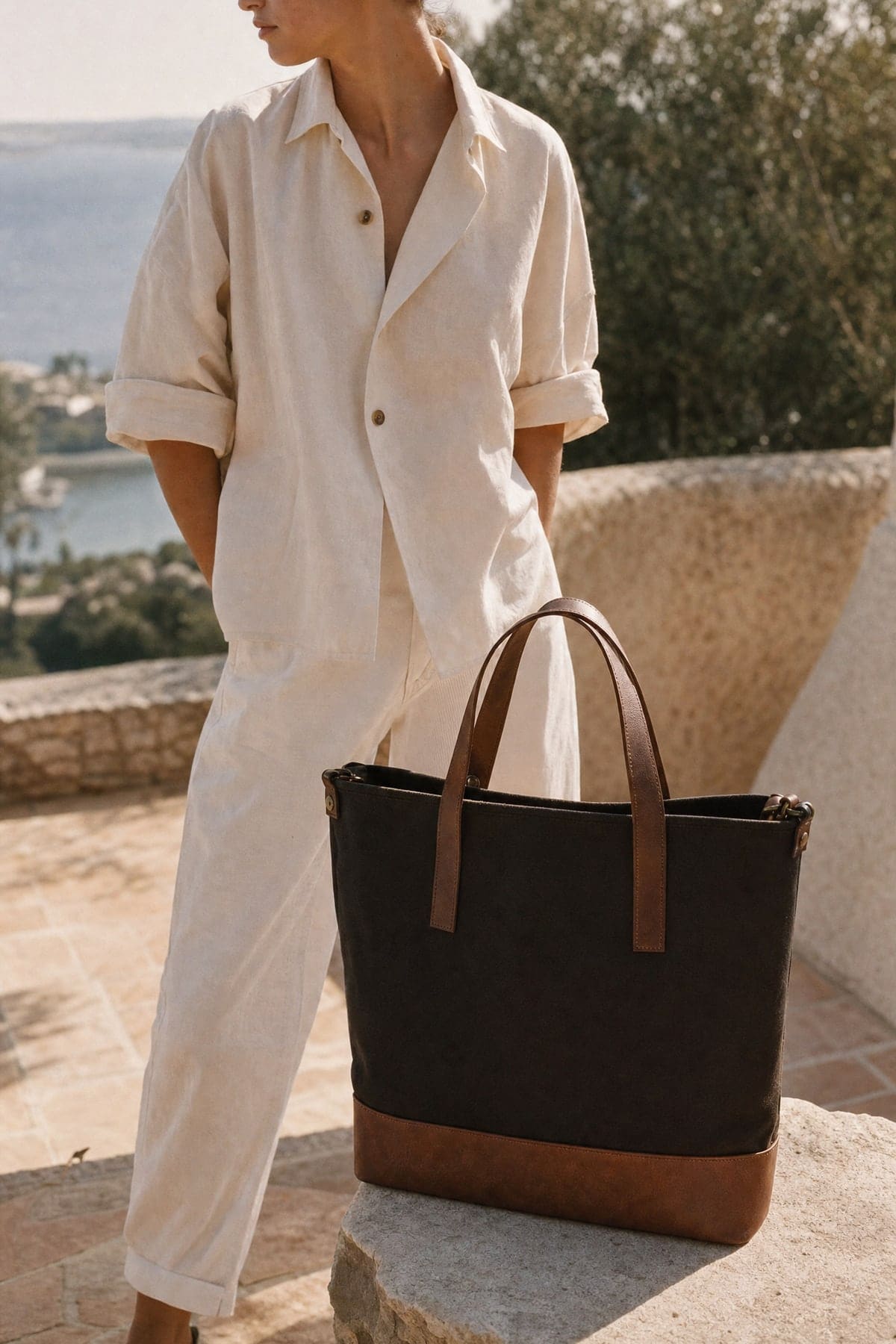 Tote in ink, in warm afternoon light